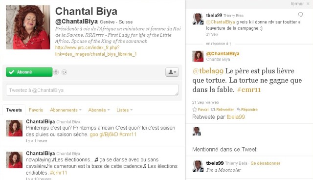 Profil twitter Chantal Biya