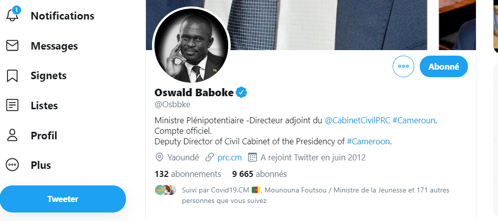 Compte certifié Oswald Baboke