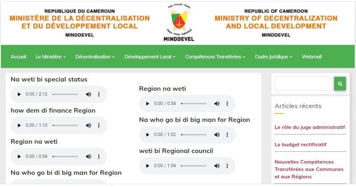 Cameroun : Des contenus en pidgin sur le site web du ministère de la Décentralisation pour mieux expliquer le rôle des régions