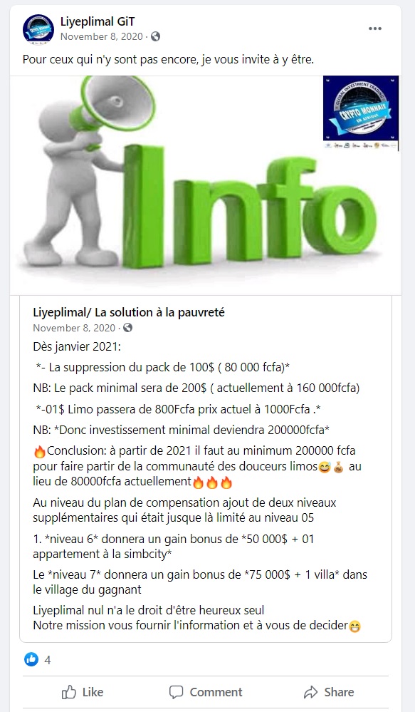 Liyeplimal FaceBook Post