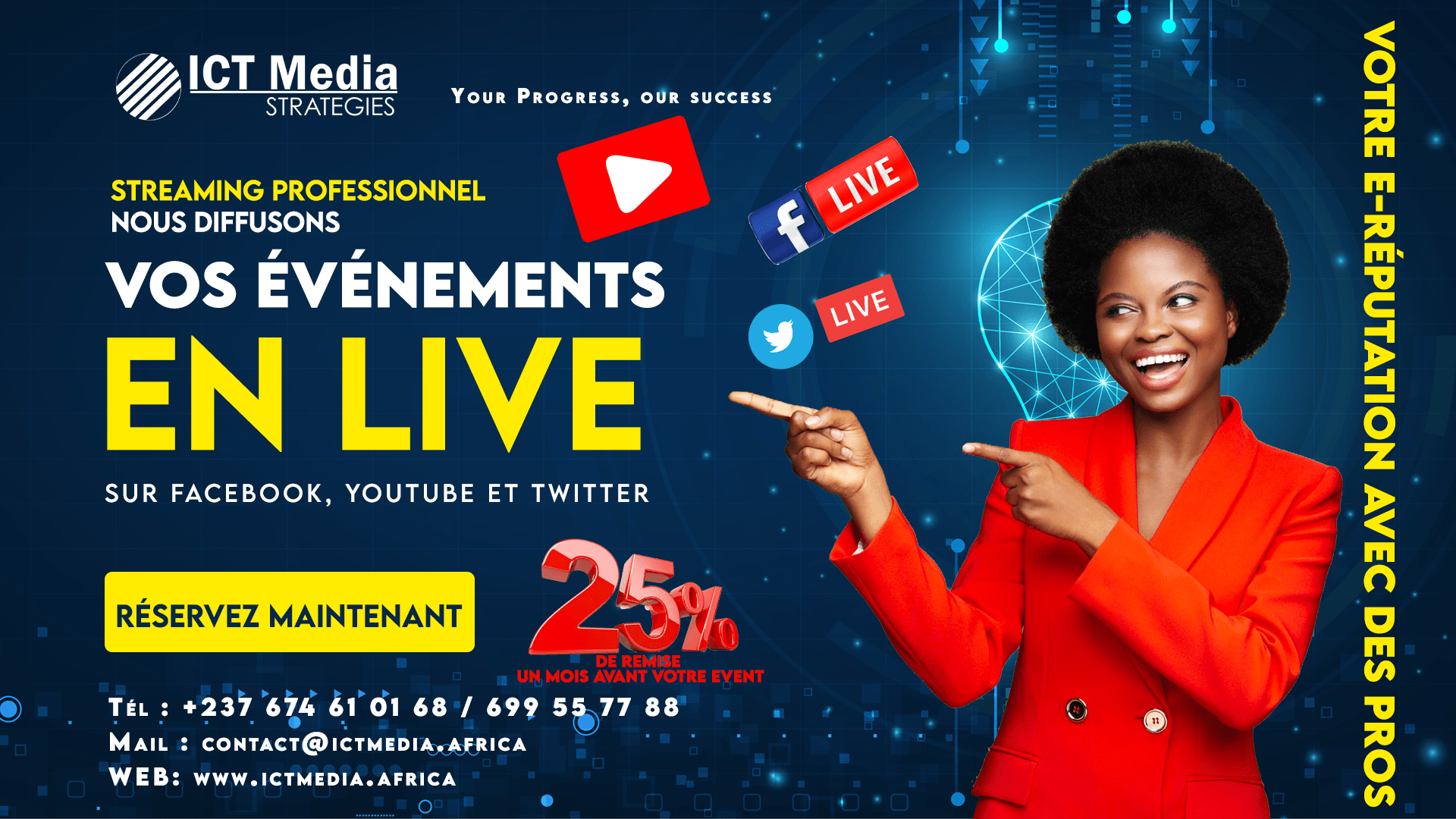 Live streaming professionnel au Cameroun avec ICT Media STRATEGIES 