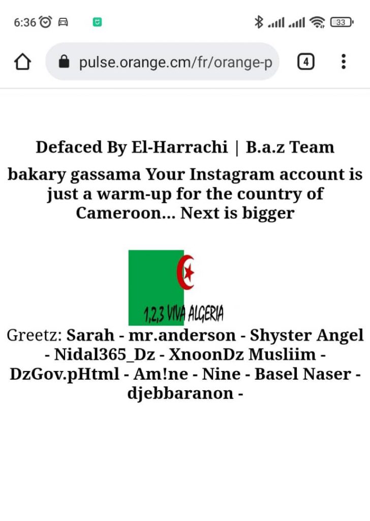 Mécontent de la défaite de l’Algérie face au Cameroun, un hacker algérien pirate des sites web camerounais appartenant à Orange Cameroun et à eKiosque