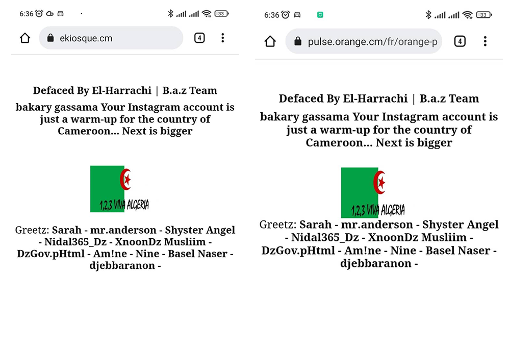 Mécontent de la défaite de l’Algérie face au Cameroun, un hacker algérien pirate des sites web camerounais appartenant à Orange Cameroun et à eKiosque