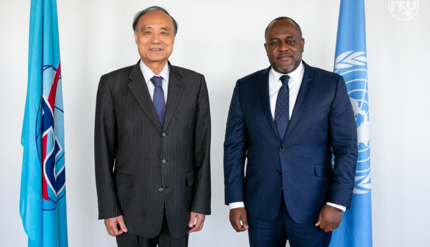 Télécommunications : tête-à-tête entre Louis-Marc SAKALA et Houlin Zhao à Genève en Suisse au siège de l'UIT