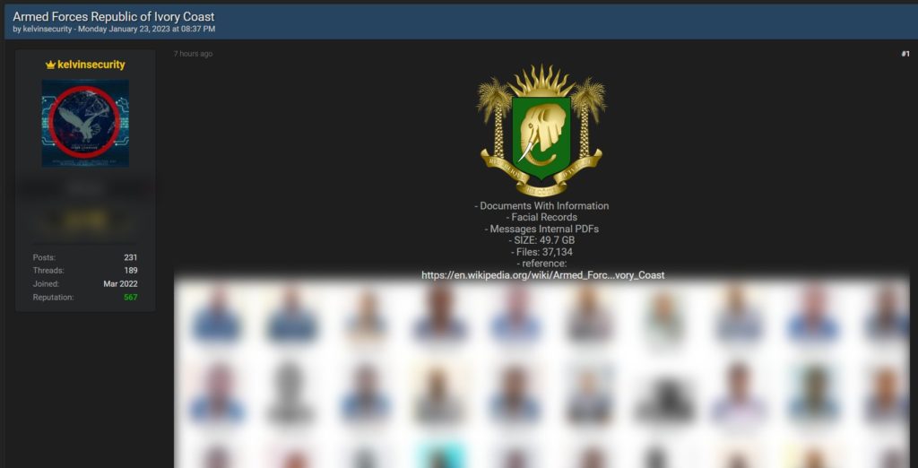Les hackeurs de Kevin Security piratent 50 Go de données des forces armées de la Côte d'Ivoire qu'ils vendent à 09 millions de F.CFA 