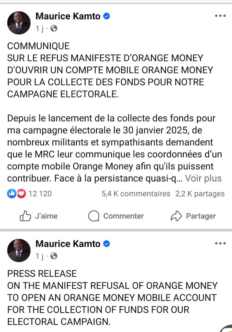 Collecte des fonds du MRC : Orange Money Cameroun répond positivement aux plaintes du Pr Maurice Kamto
