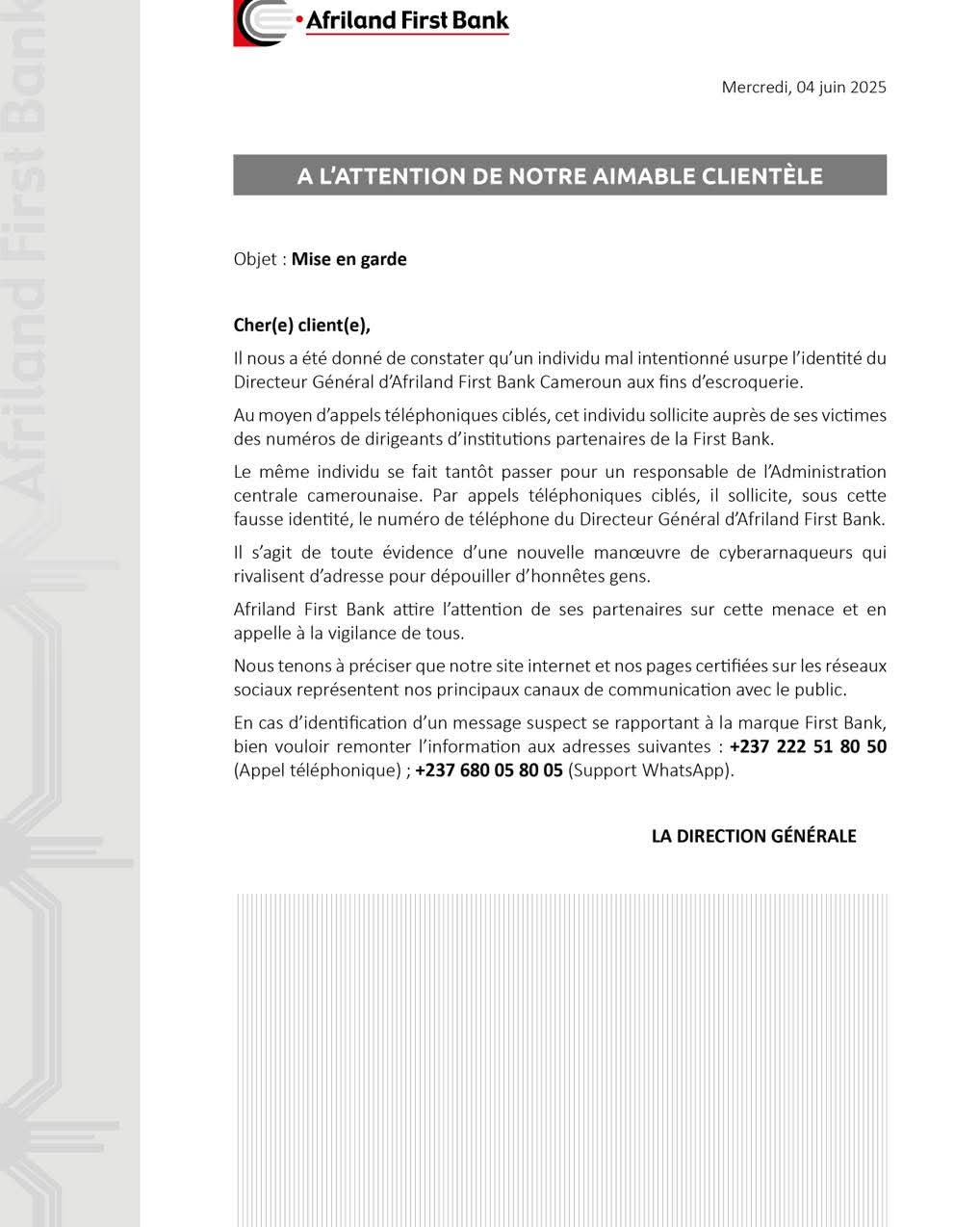 Communiqué Afriland
