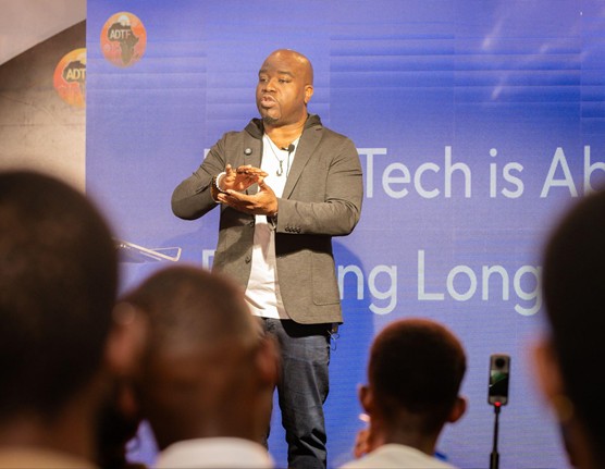 Oji Udezue delivering the Keynote at Day 2 of the Africa Deep Tech Conference 2026