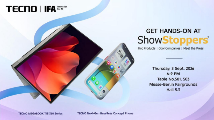 IFA ShowStoppers 2026 : TECNO repousse les limites de l’innovation avec son smartphone sans bordures et le MEGABOOK T15 360 Pro IFA ShowStoppers 2026
